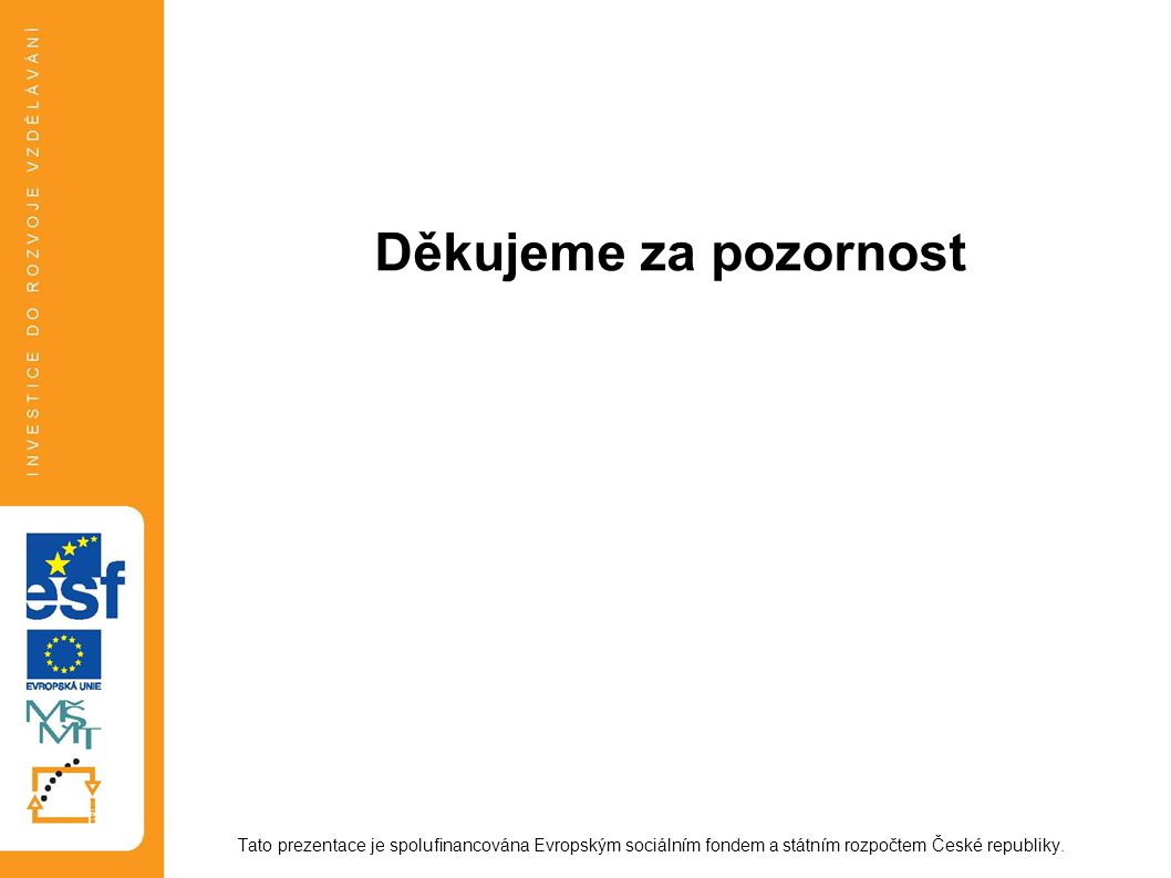 Tato prezentace je spolufinancována Evropským sociálním fondem a státním rozpočtem České republiky.