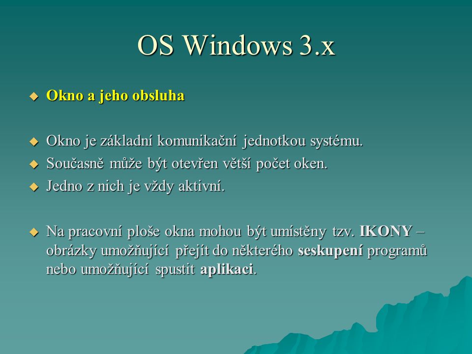 OS Windows 3.x Okno a jeho obsluha