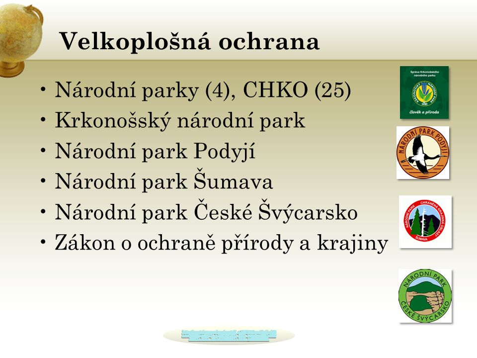 Velkoplošná ochrana Národní parky (4), CHKO (25)