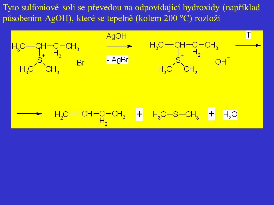 Tyto sulfoniové soli se převedou na odpovídající hydroxidy (například působením AgOH), které se tepelně (kolem 200 °C) rozloží