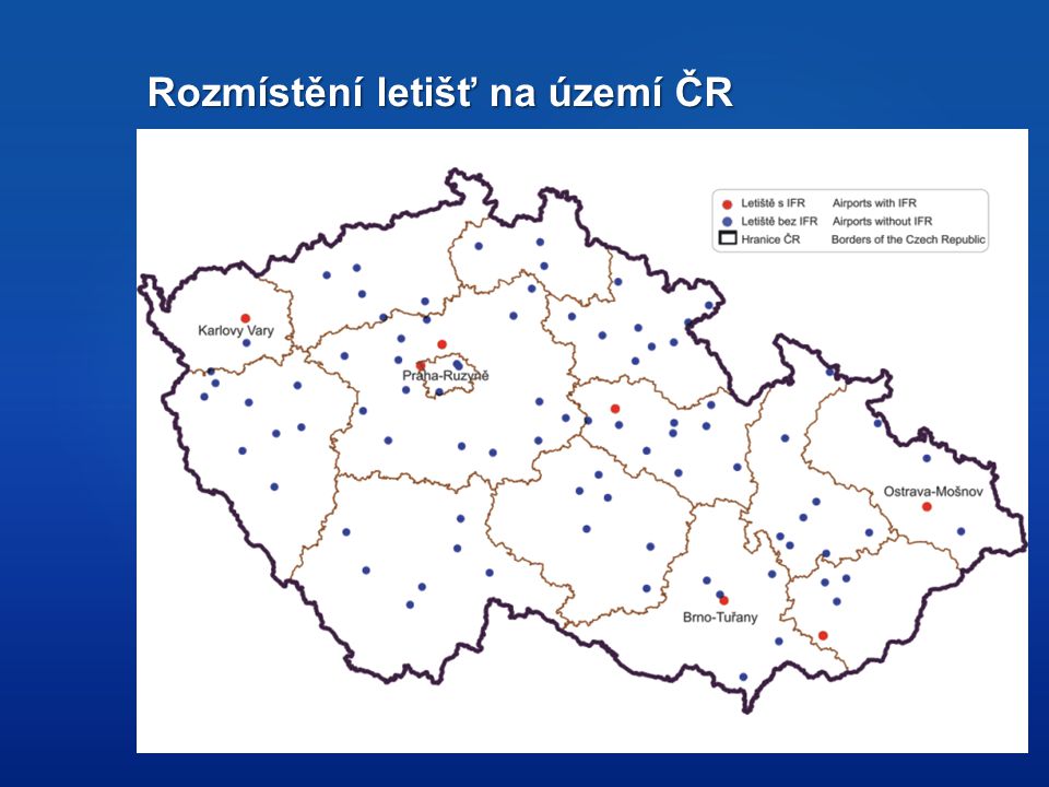 Rozmístění letišť na území ČR