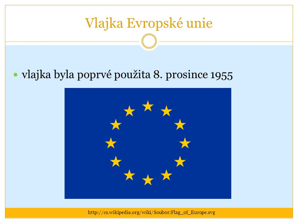 Vlajka Evropské unie vlajka byla poprvé použita 8. prosince 1955