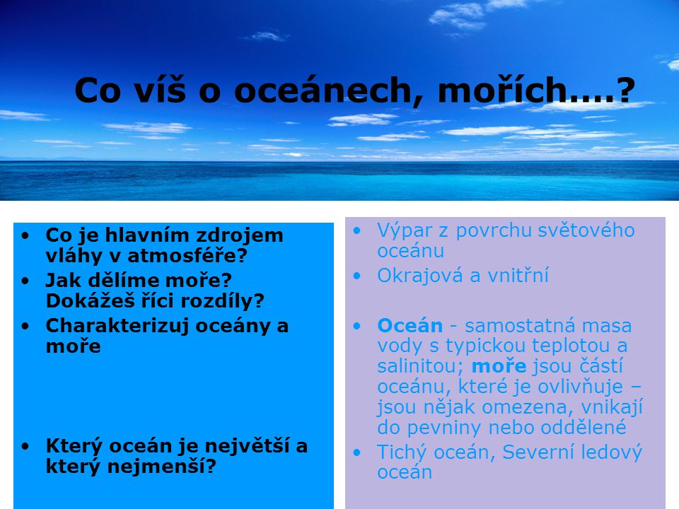 Co víš o oceánech, mořích….