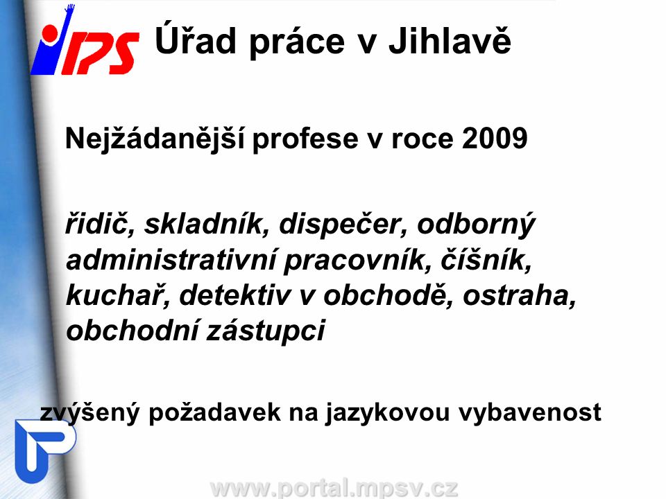 Úřad práce v Jihlavě Nejžádanější profese v roce 2009