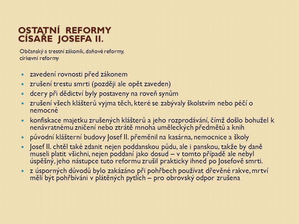 ostatní reformy císaře Josefa II.