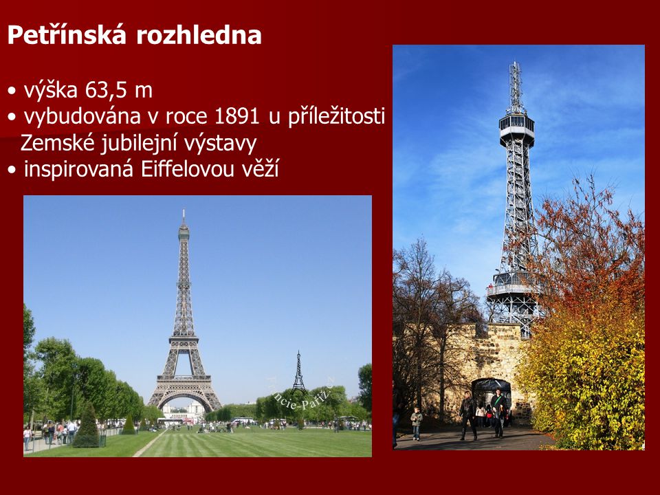 Petřínská rozhledna výška 63,5 m vybudována v roce 1891 u příležitosti