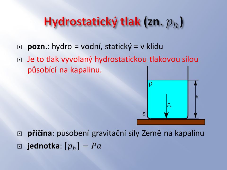 Hydrostatický tlak (zn. 𝑝 ℎ )