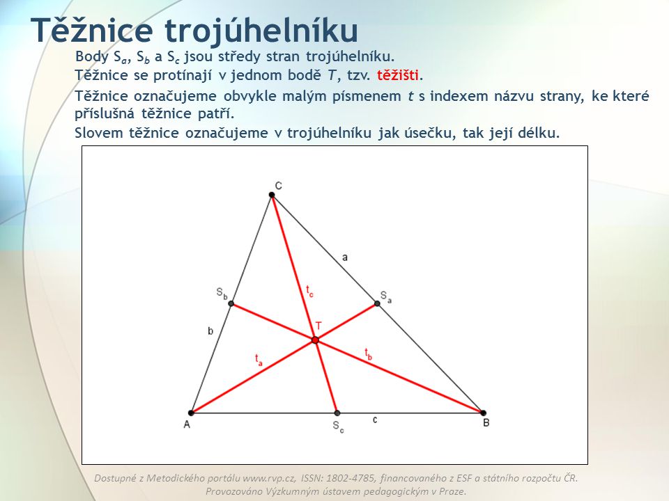 Těžnice trojúhelníku Body Sa, Sb a Sc jsou středy stran trojúhelníku.