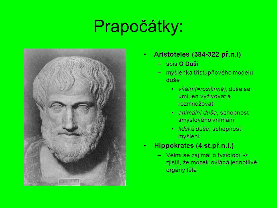 Prapočátky: Aristoteles ( př.n.l) Hippokrates (4.st.př.n.l.)