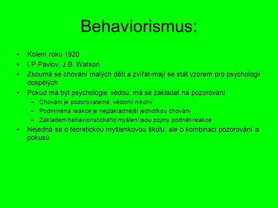 Behaviorismus: Kolem roku 1920 I.P.Pavlov, J.B. Watson