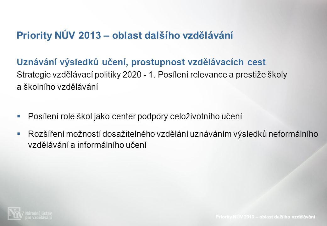 Priority NÚV 2013 – oblast dalšího vzdělávání