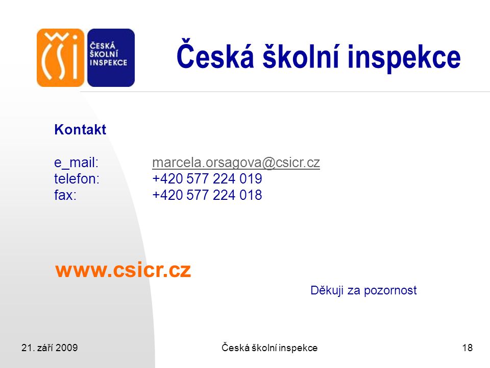 Česká školní inspekce   Kontakt