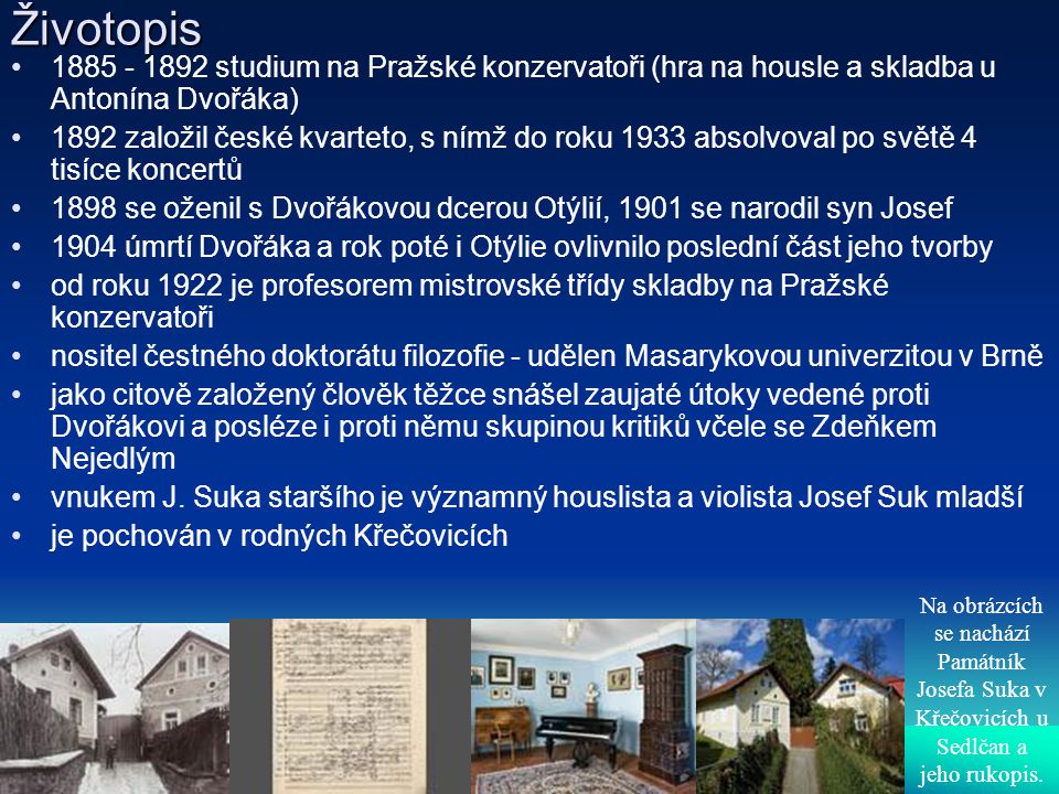 Životopis studium na Pražské konzervatoři (hra na housle a skladba u Antonína Dvořáka)