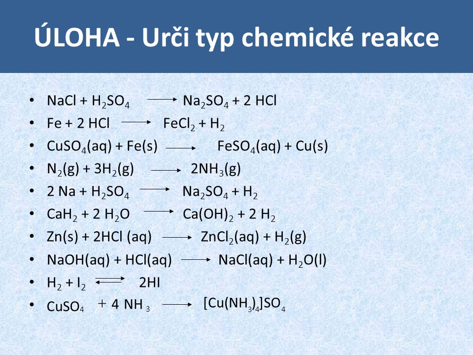 ÚLOHA - Urči typ chemické reakce