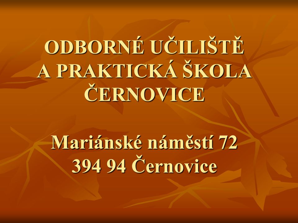 ODBORNÉ UČILIŠTĚ A PRAKTICKÁ ŠKOLA ČERNOVICE Mariánské náměstí Černovice