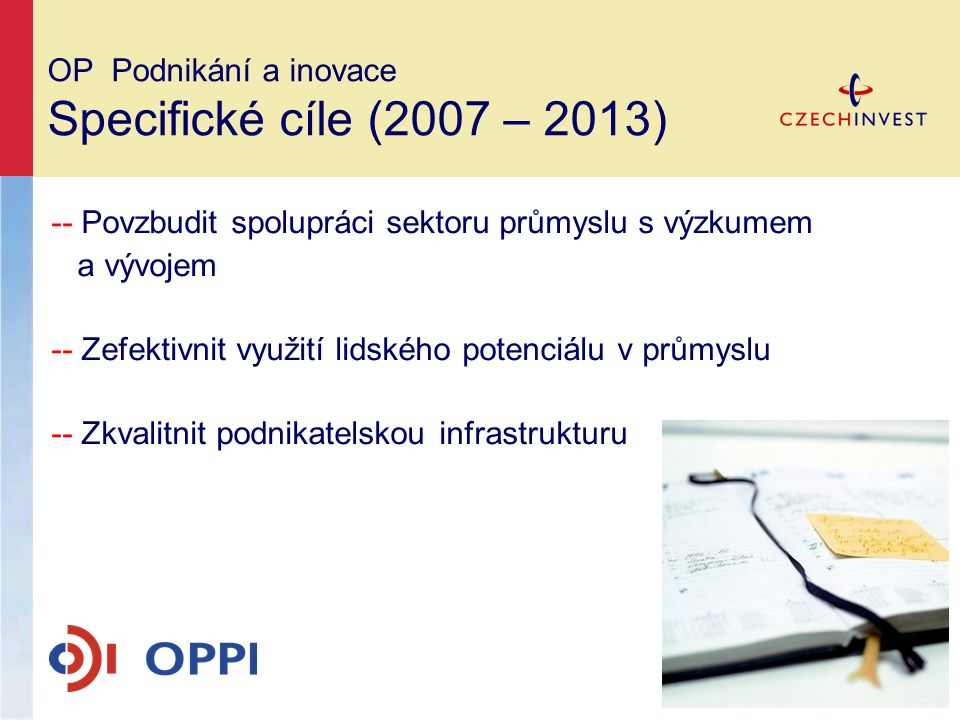 OP Podnikání a inovace Specifické cíle (2007 – 2013)