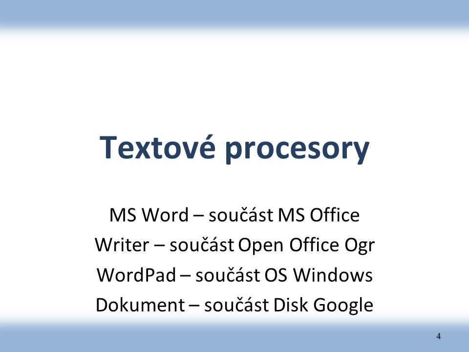Textové procesory MS Word – součást MS Office