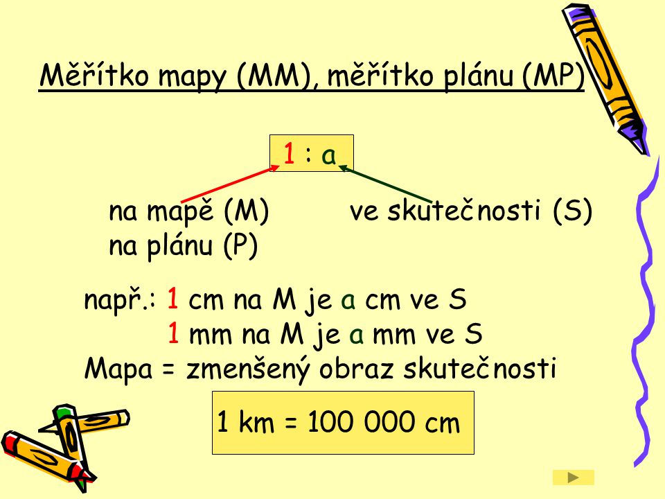 Měřítko mapy (MM), měřítko plánu (MP)