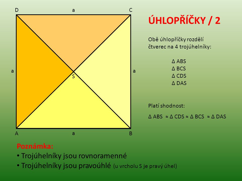 ÚHLOPŘÍČKY / 2 Poznámka: Trojúhelníky jsou rovnoramenné