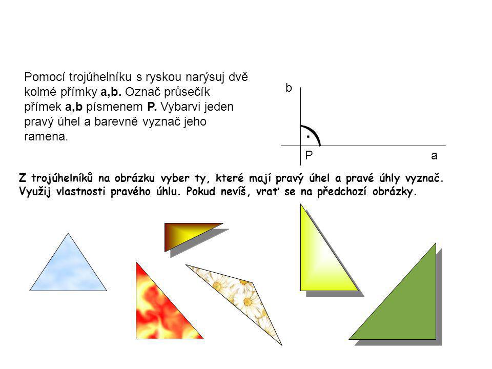Pomocí trojúhelníku s ryskou narýsuj dvě kolmé přímky a,b