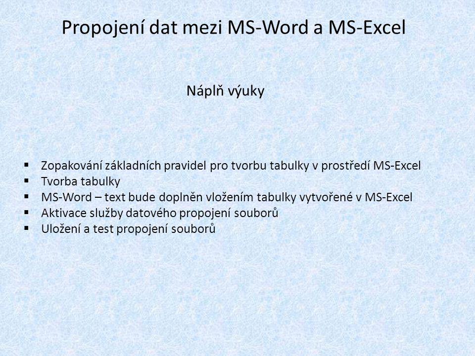 Propojení dat mezi MS-Word a MS-Excel