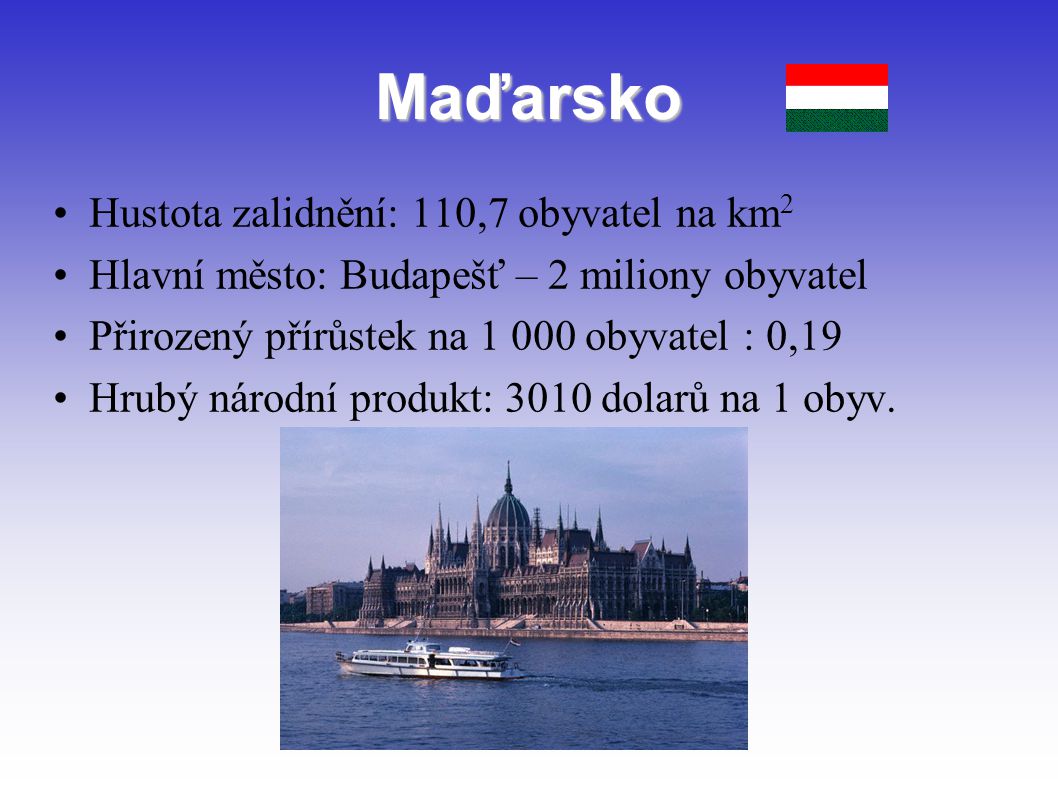 Maďarsko Hustota zalidnění: 110,7 obyvatel na km2