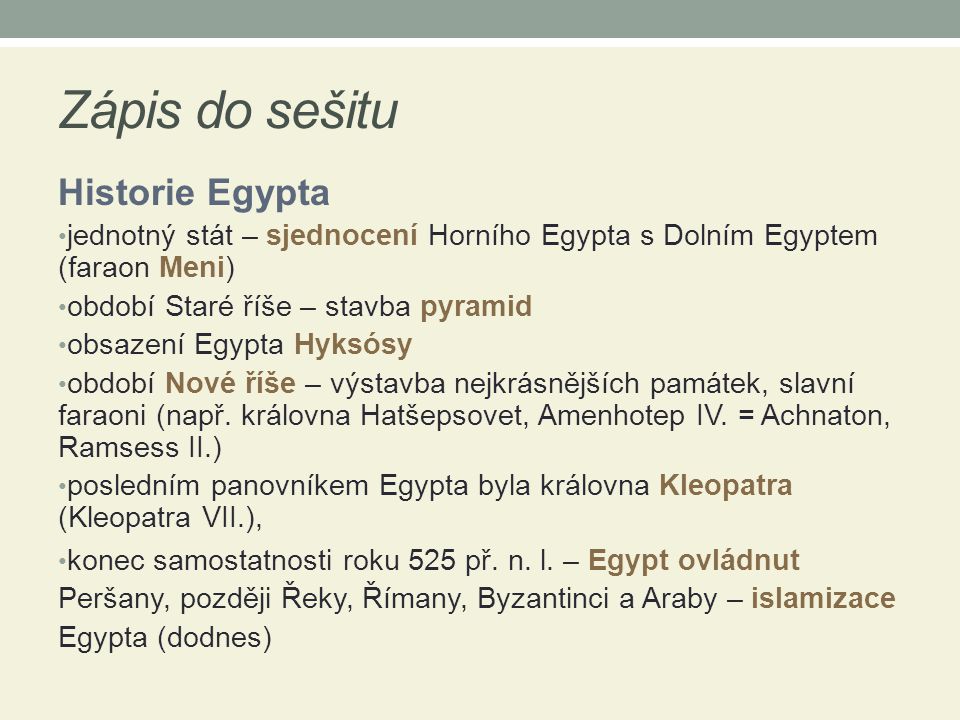 Zápis do sešitu Historie Egypta