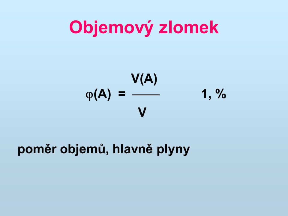Objemový zlomek V(A) (A) =  1, % V.