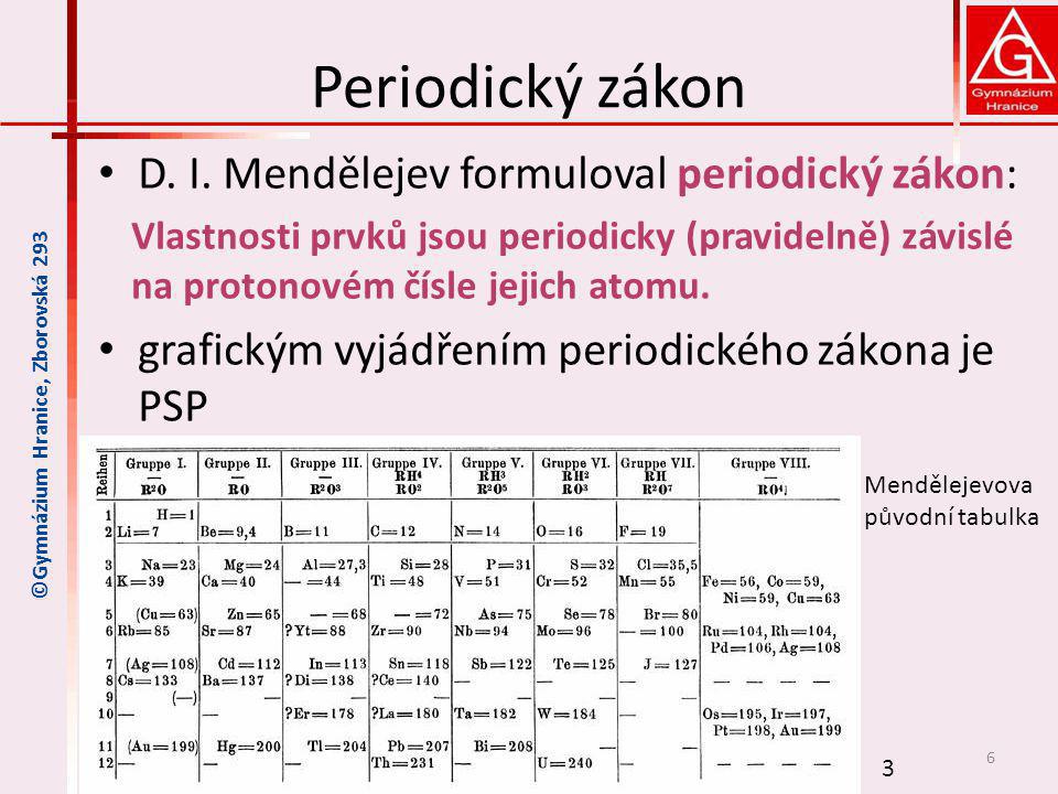 Periodický zákon D. I. Mendělejev formuloval periodický zákon:
