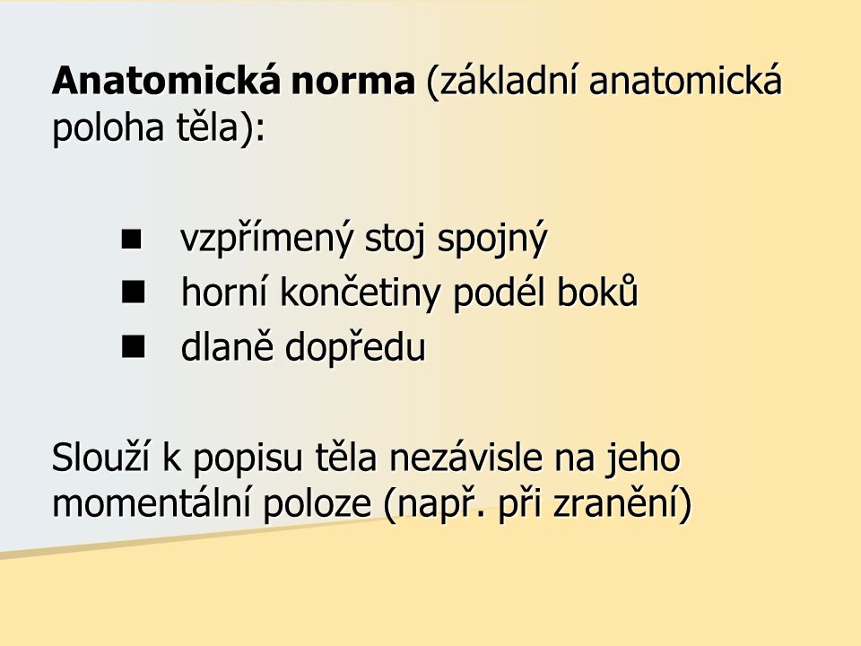 Anatomická norma (základní anatomická poloha těla):