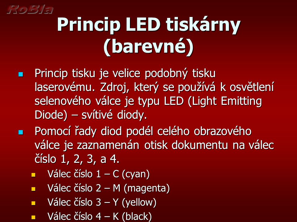 Princip LED tiskárny (barevné)