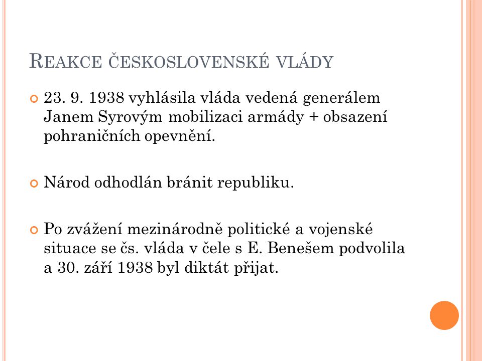 Reakce československé vlády