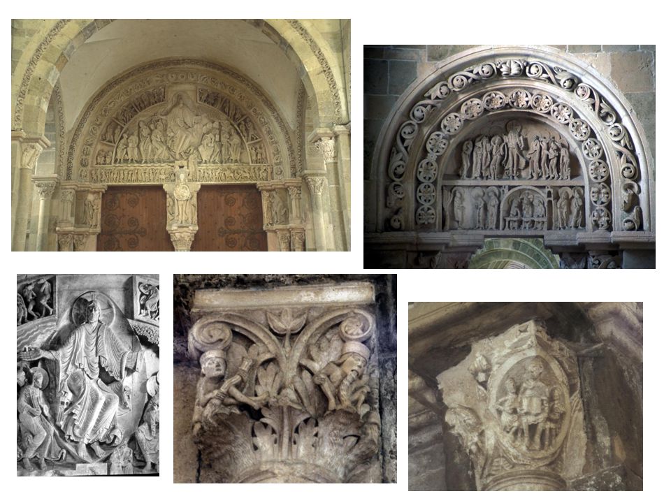 Vézelay: tympanon s posledním soudem, Kristus jako ústřední postava sedí v mandorle a po obou stranách mu jde 6 apoštolů