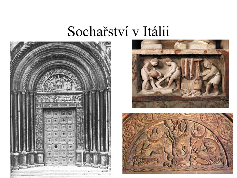 Sochařství v Itálii Benedetto Antelami: portál, detaily