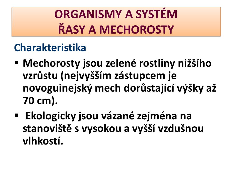 ORGANISMY A SYSTÉM ŘASY A MECHOROSTY