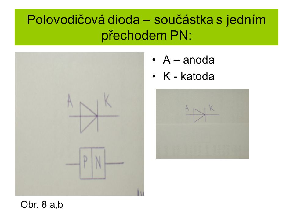 Polovodičová dioda – součástka s jedním přechodem PN: