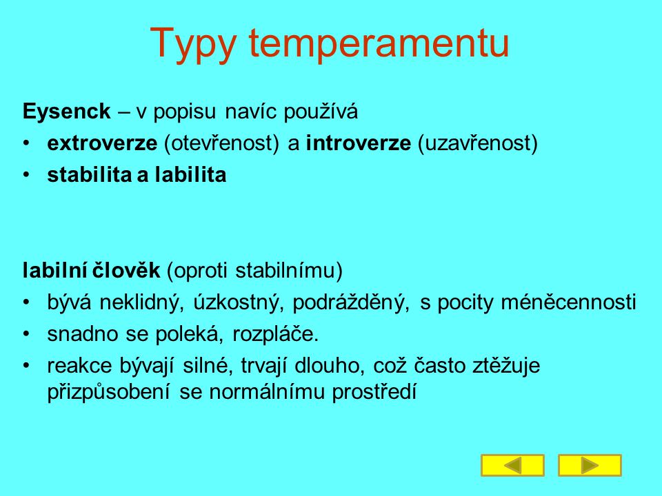 Typy temperamentu Eysenck – v popisu navíc používá