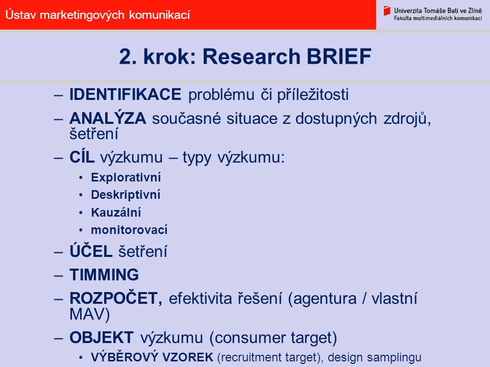 2. krok: Research BRIEF IDENTIFIKACE problému či příležitosti