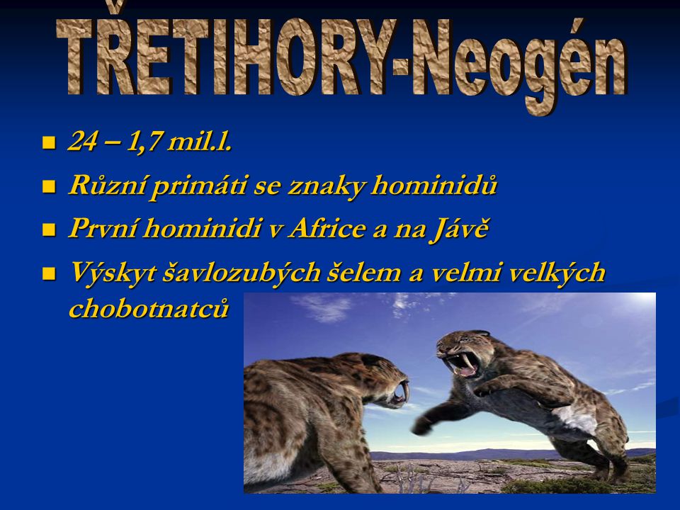 TŘETIHORY-Neogén 24 – 1,7 mil.l. Různí primáti se znaky hominidů