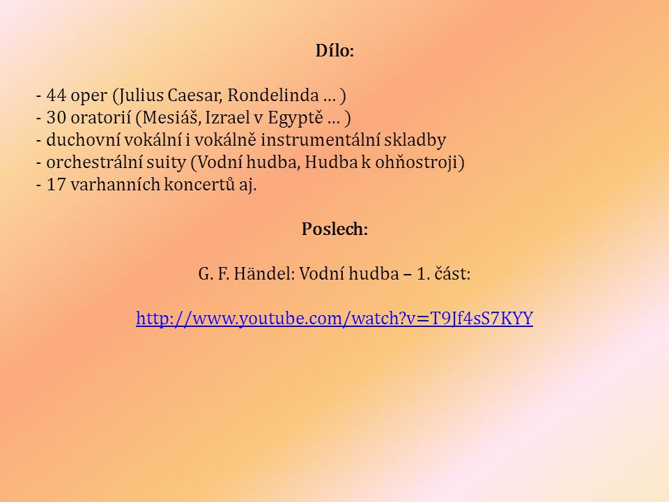 G. F. Händel: Vodní hudba – 1. část: