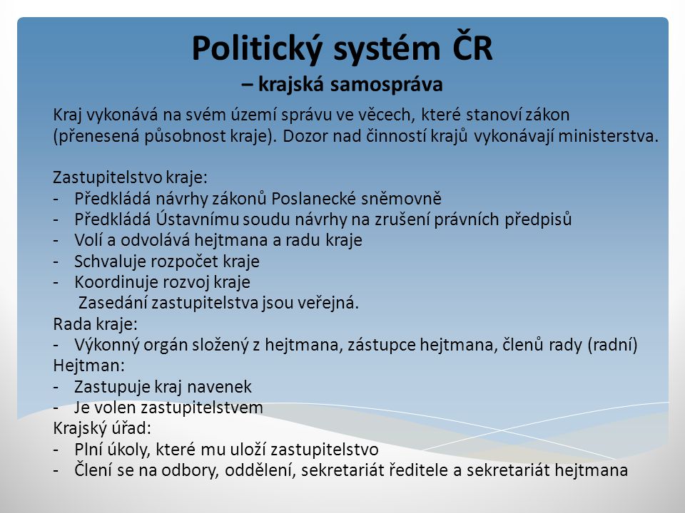 Politický systém ČR – krajská samospráva