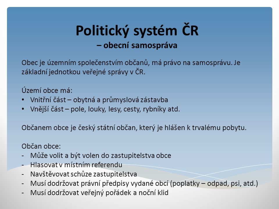 Politický systém ČR – obecní samospráva