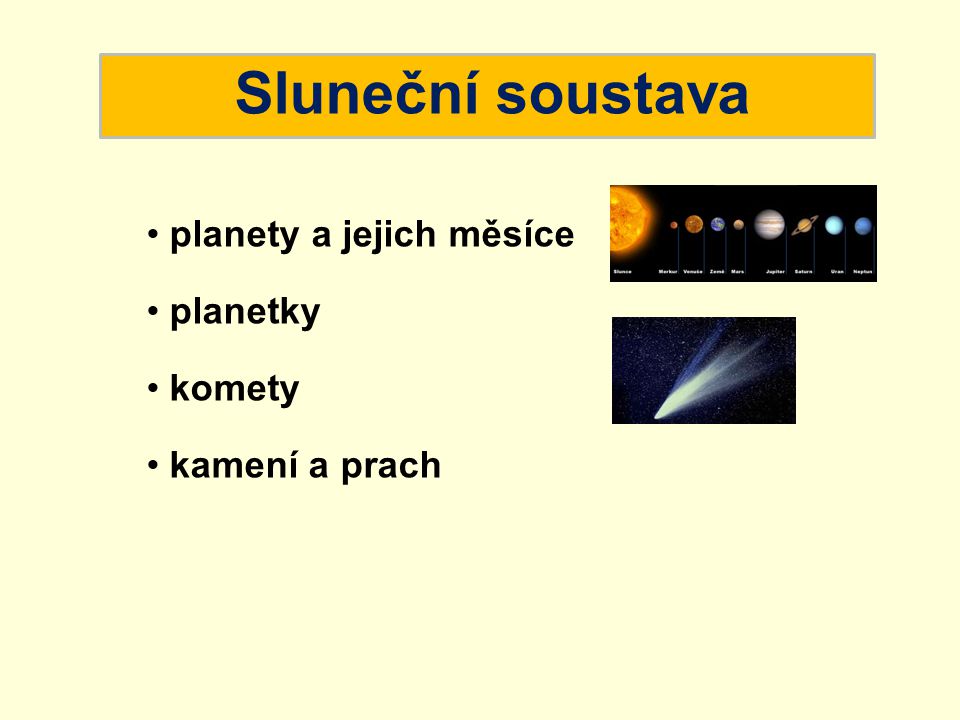 Sluneční soustava planety a jejich měsíce planetky komety
