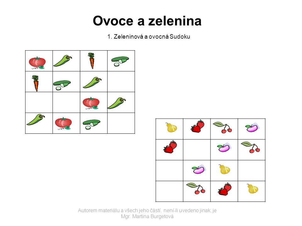 Ovoce a zelenina 1. Zeleninová a ovocná Sudoku
