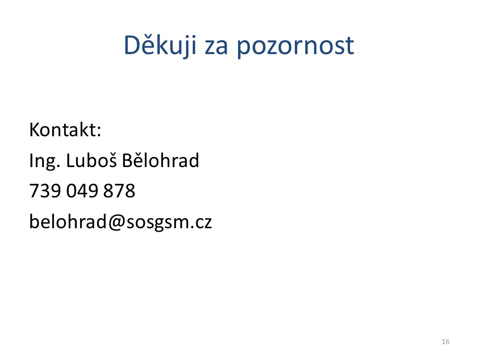 Děkuji za pozornost Kontakt: Ing. Luboš Bělohrad