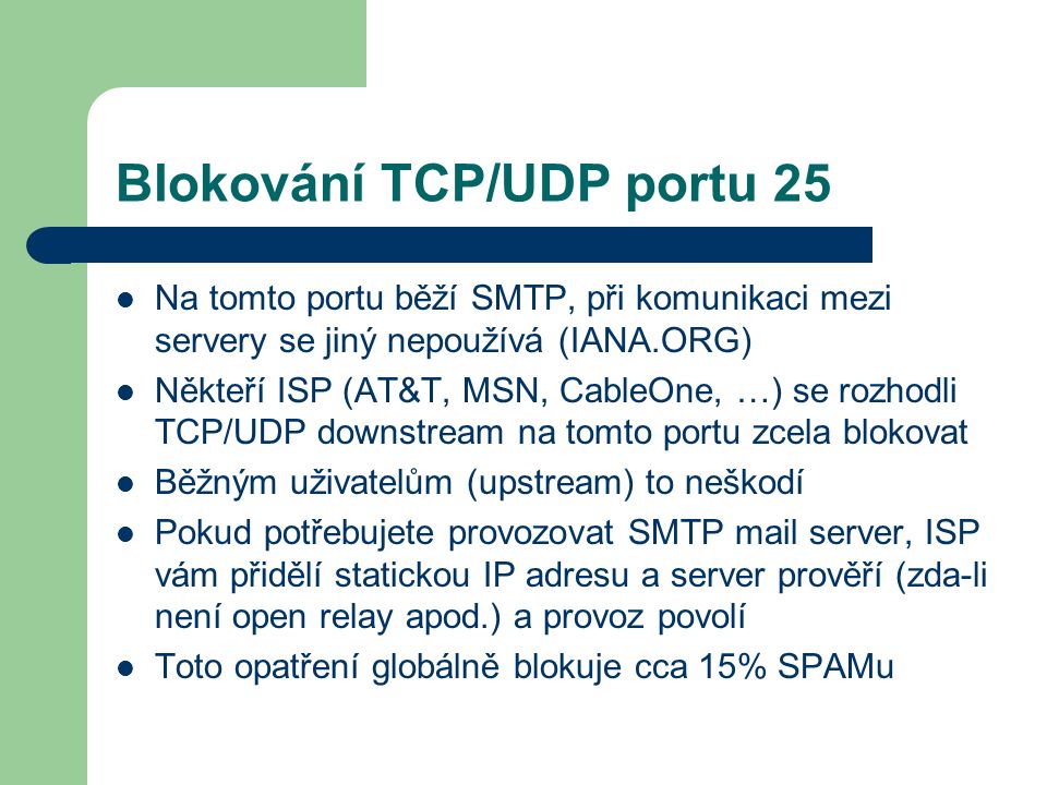 Blokování TCP/UDP portu 25