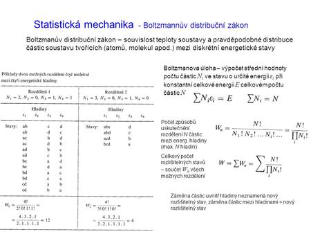 Statistická mechanika - Boltzmannův distribuční zákon