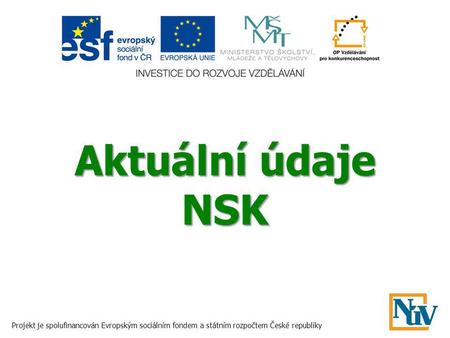 Aktuální údaje NSK Projekt je spolufinancován Evropským sociálním fondem a státním rozpočtem České republiky.