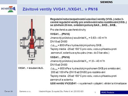 Závitové ventily VVG41../VXG41.. v PN16