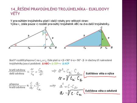 14_Řešení pravoúhlého trojúhelníka – Euklidovy věty